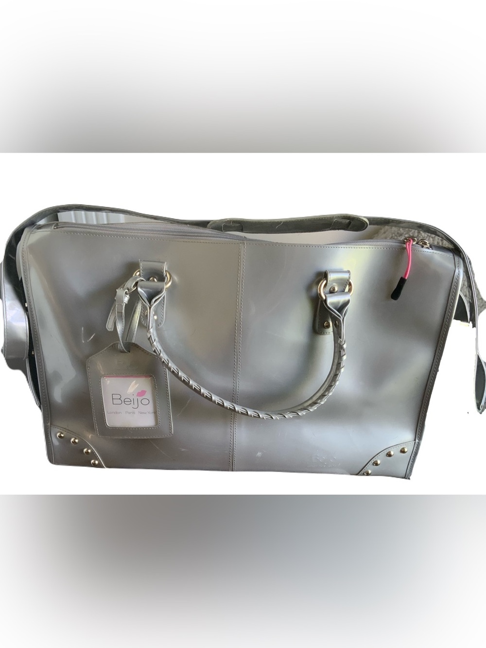 Beijo Vintage Y2K Weekender Gray Braided-Handle Bag